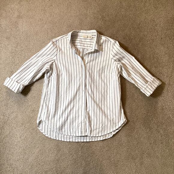 Westbound Women´s Stripe Buttondown cotton Minimalist neutral Top size PL - Picture 10 of 12